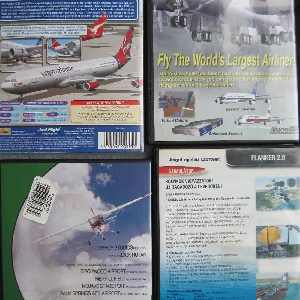 4 PC CD-ROM Flight Simulator Software Games Airbus Runway Safety Flanker Combat